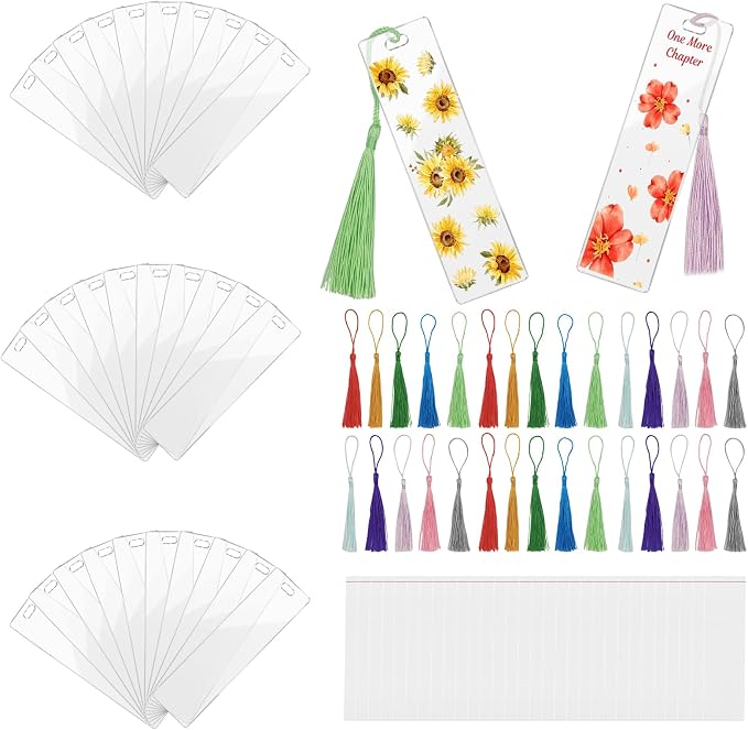 90Pcs Acrylic Bookmark Blanks Kit-30 Set Clear Acrylic Bookmarks 6" x 1.6"