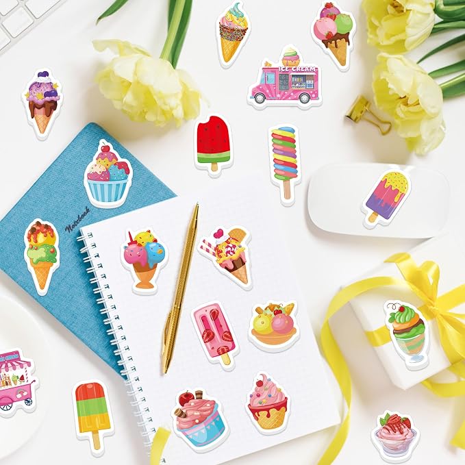 300Pcs Summer Ice Cream Foam Stickers, Colorful Self-Adhesive Ice Cream