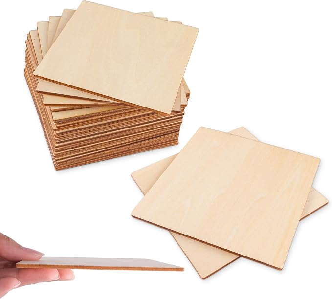 50 Pack Unfinished Wood Squares 4"x4"x1/8" Blank Thin Basswood Sheets