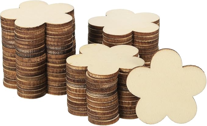PATIKIL 40mm Wooden Flowers, 50 Pack Unfinished Wood Flowers Blank Wooden