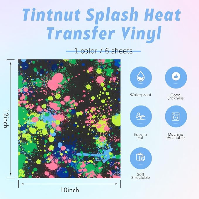 Tintnut Blue Green Splash Heat Transfer Vinyl, stretch washable, works