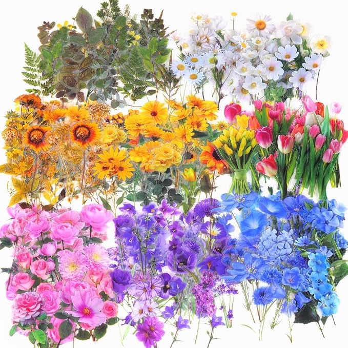 Transparent Pressed Flower Stickers 320 PCS-Dried Resin Leaves- Floral