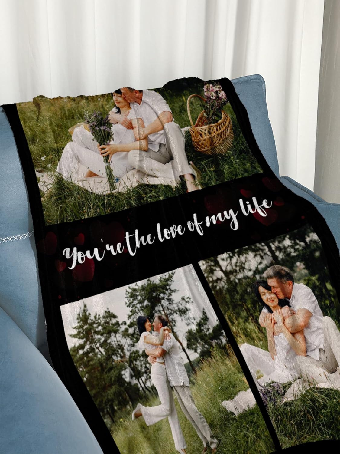 Personalized Blanket with Photos Text Custom Blanket with Picture Customizable Flannel Blankets Gifts for Mom Dad Couple Girlfriend Boyfriend Wife Husband, 50 * 60in