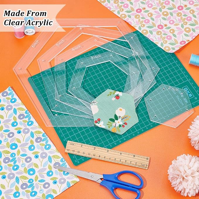 BENECREAT 5 Sizes Hexagon Quilting Template, Acrylic Intricate Sewing Machine