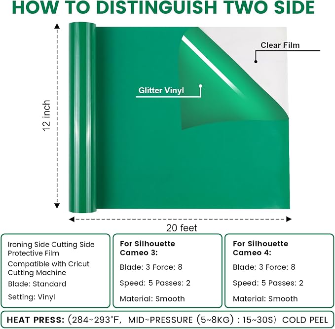PU Heat Transfer Vinyl Green, 12Inches×20FT Iron on
