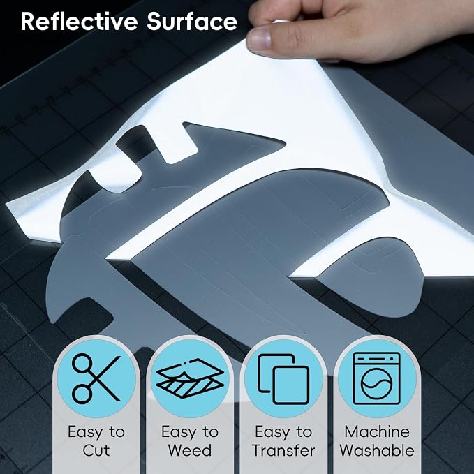 Aoder Reflective Heat Transfer Vinyl-11.8" x 10ft Light Grey Iron on Vinyl Roll