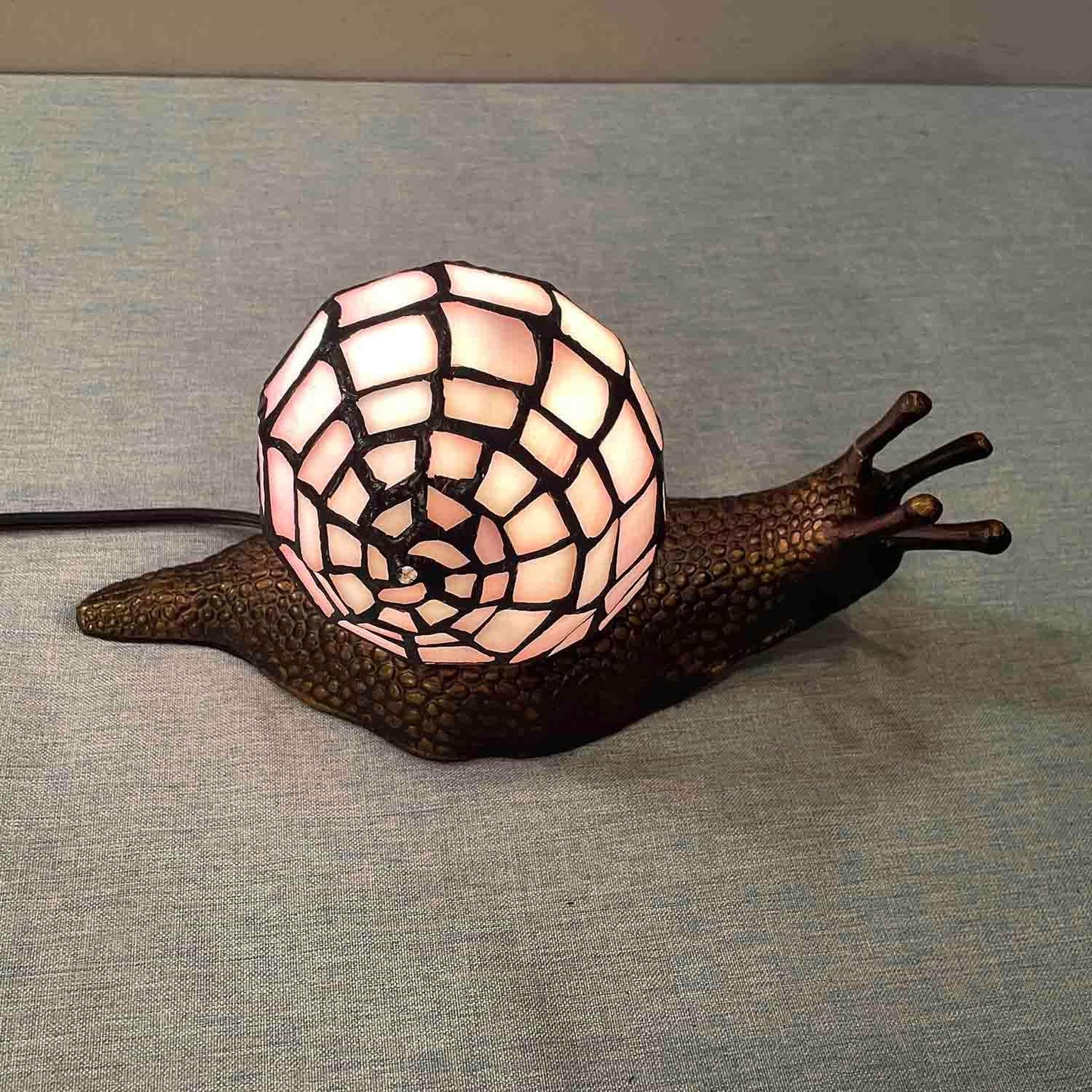 Bieye L10962 Land Snail Tiffany Style Stained Glass Accent Table Lamp for Home Decoration (Pink, 10" D x 5" W x 5" H)
