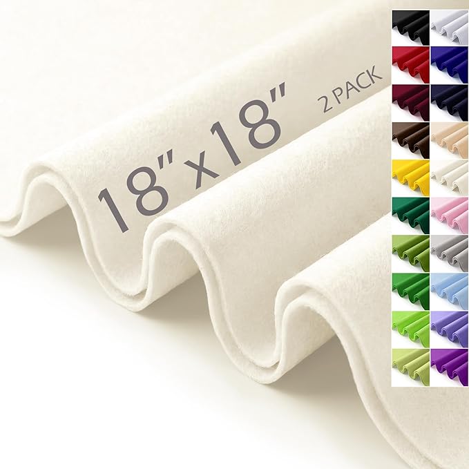 Ivory Felt Fabric Sheets 18" x 18" 1.6mm Soft Craft Felt Squares | Soft Precut