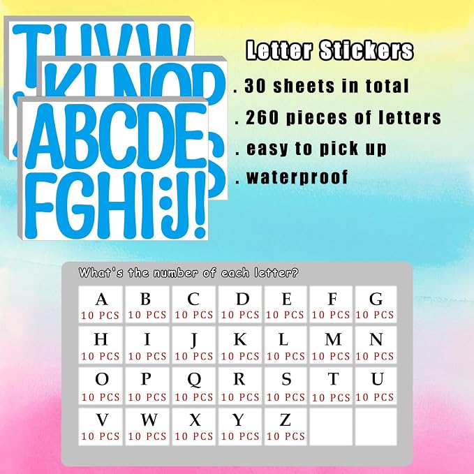 Bemeol 30 Sheets Large Letter Stickers 4 Inch Alphabet Letter Stickers Self