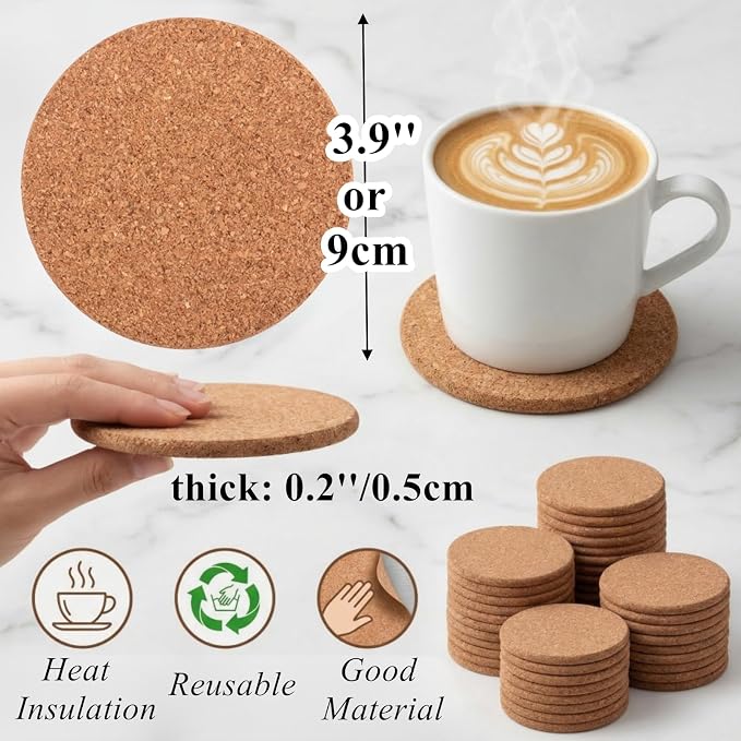 Tebery 20 Pack Cork Coasters Round, 3.9" Bar Coasters