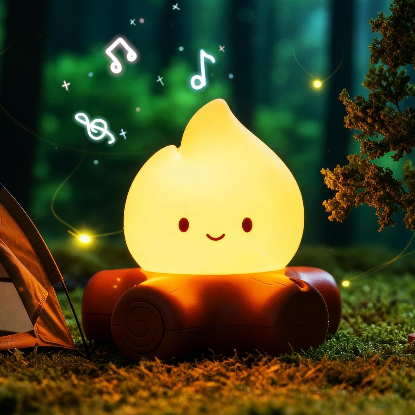Campfire Night Light, Cute Bonfire Gifts, Silicone Night Light with Candle Mode, 5 White Noise Mode, Rechargeable Bedroom Decor, Gift for Children, Teens, Adults, Halloween, Christmas & Birthdays