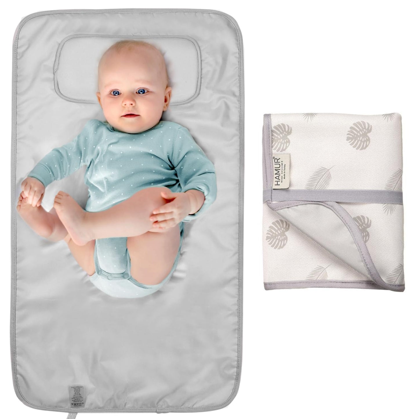 Hamur Home Portable Changing Pad – Waterproof, Washable & Easy Wipe Clean, Foldable Travel Baby Changing Mat for Diaper Bag, Compact & Lightweight, Must-Have for Newborns (Leaves Pattern)
