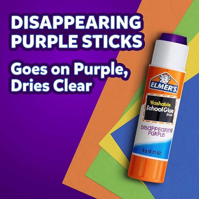 Elmer's Disappearing Purple School Glue Sticks, 0.21 oz Each, 8 Sticks per Pack