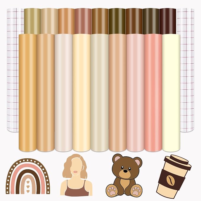 Tintnut Skin Tone Permanent Vinyl 18 Pcs 12x10in Solid Color Adhesive Vinyl |