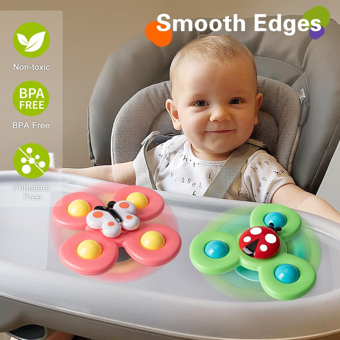 3PCS Suction Cup Spinner Toys for 1 2 Year Old Boys Spinning Toys Baby Toys 12-18 Months Sensory Toys for Toddlers 1-3 Easter Basket Stuffers Gifts for 1 Year Old Girls