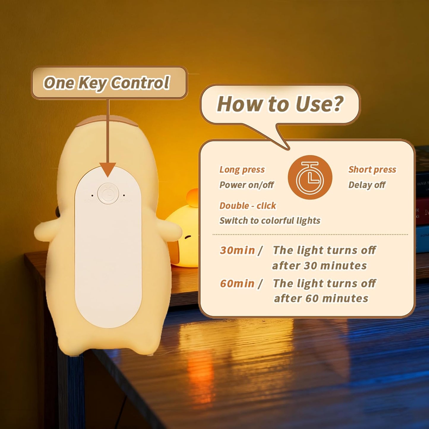 XunYang Cute Night Light for Kids Capybara Lamp, 3 Levels 7 Colors Tap Silicone Dimmable Nursery Nightlight for Boys Girls, USB Rechargeable Capybara Night Lamp for Bedroom - Yellow