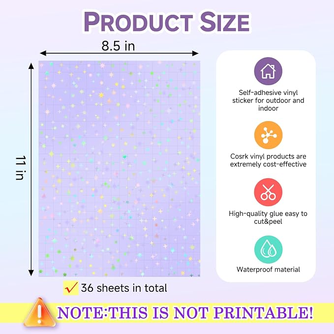 36 Sheets Holographic Sticker Paper Transparent Holographic Laminate Sheets |