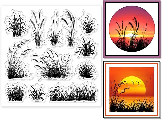GLOBLELAND Grass Silhouette Clear Stamps