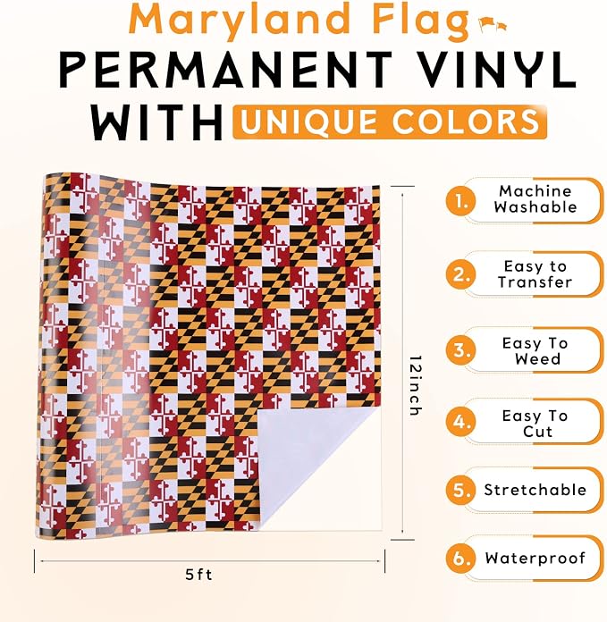Tintnut Maryland Flag Permanent Vinyl Roll 12in x 5ft Adhesive Vinyl Roll |