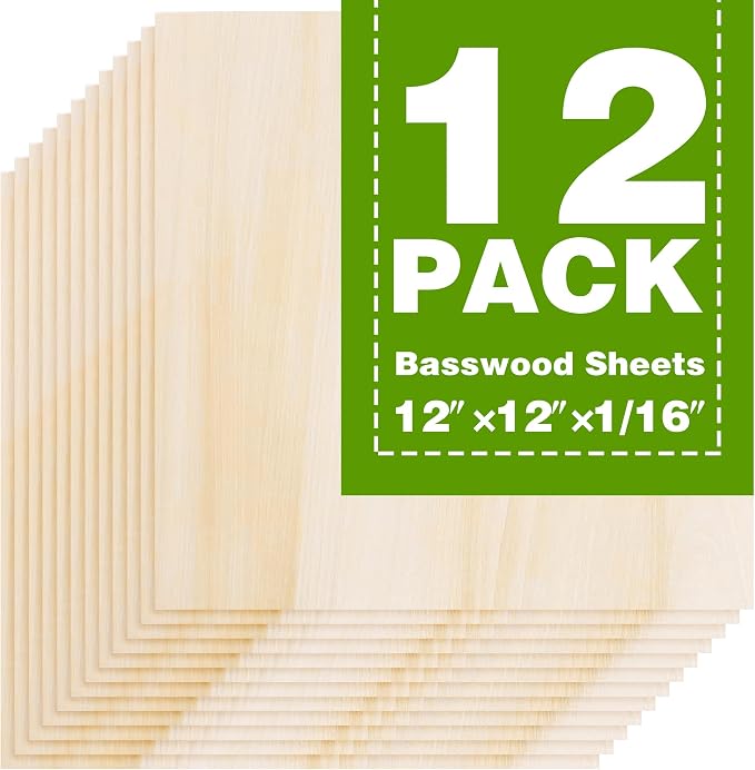 Basswood Sheets 12"x12"x1/16, 1.5mm Basswood