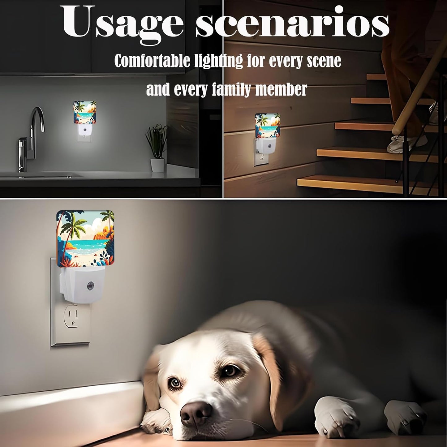 Palm Tree with Beach Night Light,Plug-in Night Lights with Dusk to Dawn Sensor for Stairway,Hallway,Bedroom Sleep Friendly Ideal for Women/Girls/Boys Gift,0.5w