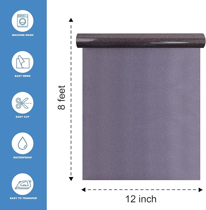 Galaxy Black Glitter Heat Transfer Vinyl 12" x 8 ft HTV