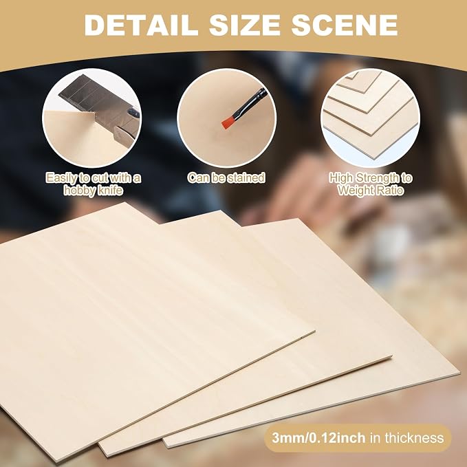 12 Pack Basswood Sheets for Crafts 16"x16"x1/8", 3mm Thick Plywood Sheets Board