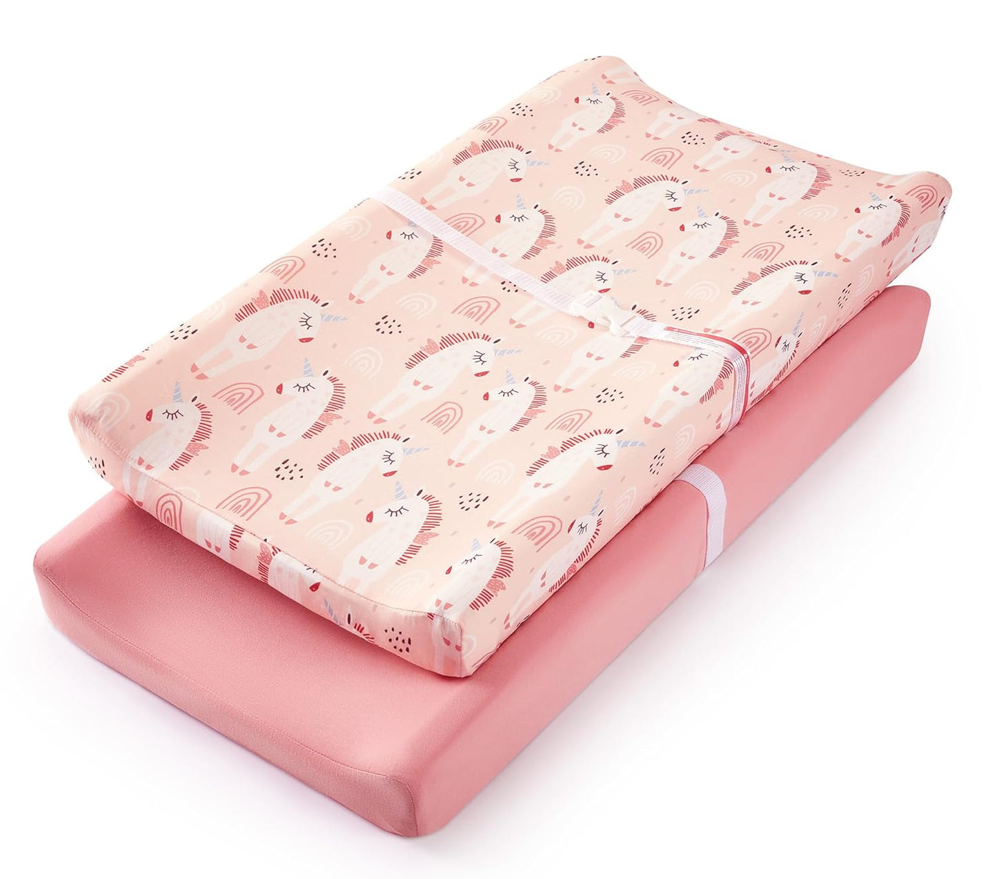 TILLYOU Changing Pad Cover Set in Soft Jersey Material - Fits 32"/34''x16 Contoured Pad for Babies, Unicorn & Meat Powder