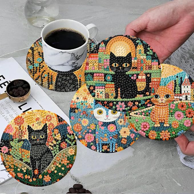 ijbnhd 8 PCS Diamond Art Coasters Kit Cat Diamond Painting Coasters | Cat