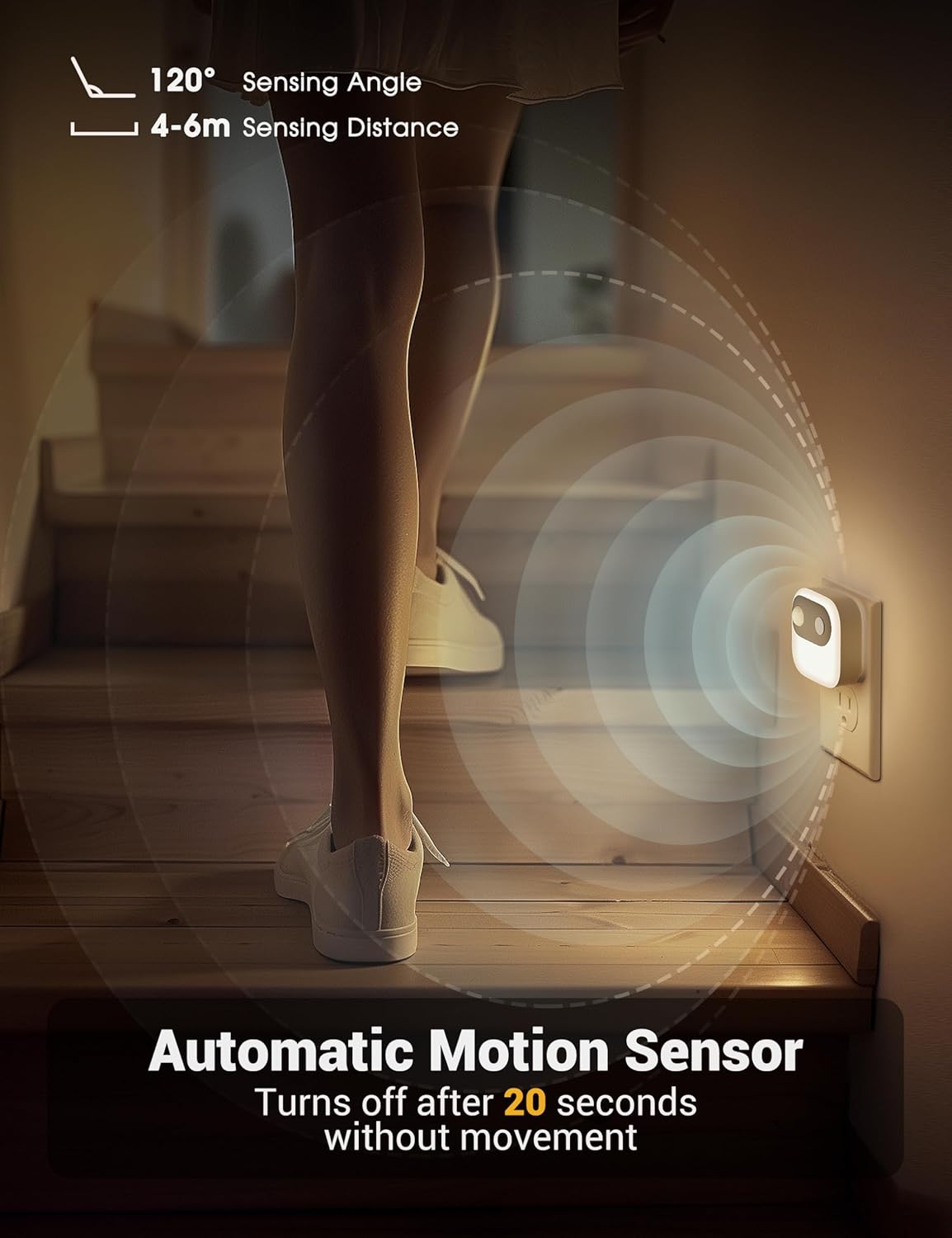 JandCase Motion Sensor Night Light, Night Lights Plug into Wall 2 Pack, 3000K/4000K/5000K Motion Activated Night Light, Light Sensor & Motion Sensor Nightlight for Bedroom, Stairs, Hallway