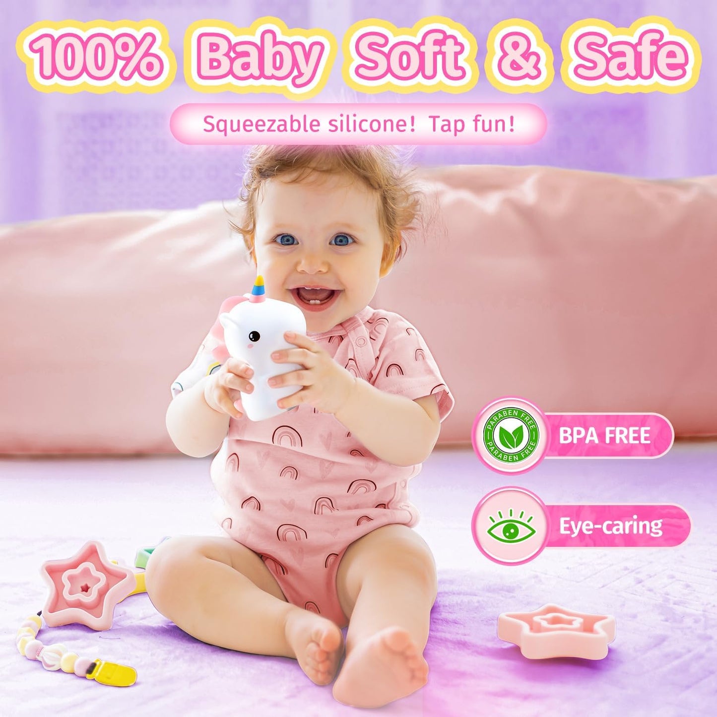 Mubarek Unicorn Night Light for Kids,【Remote&16 Colors】 Toddler Night Light,5 Brightness Nightlight for Kids Room,Cute Lamp Unicorn Lamp,Kawaii Room Decor,Gifts for Girls