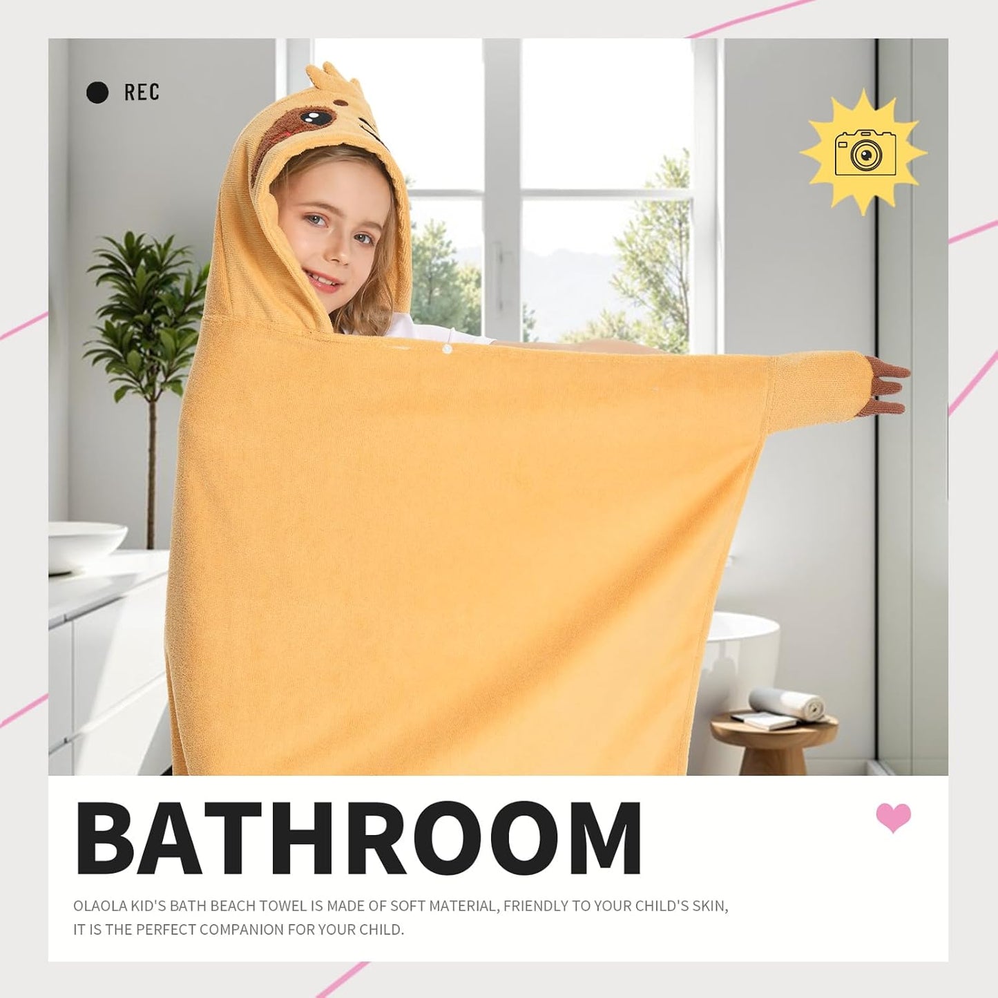 OLAOLA Sloth Hooded Towel for Kids 3-12 Years, 28" x 53" Soft Thick Absorbent Beach Towels, Toddler Bath Towel Wrap Swim Pool Towels Poncho for Boys Girls