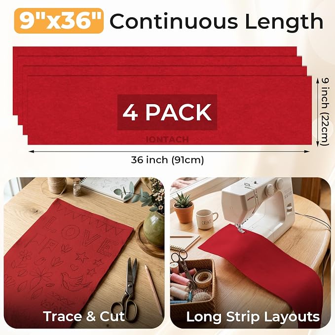 IONTACH 9" X 36" Soft Felt Sheets 1.6mm Thick | Acrylic Felt Fabric