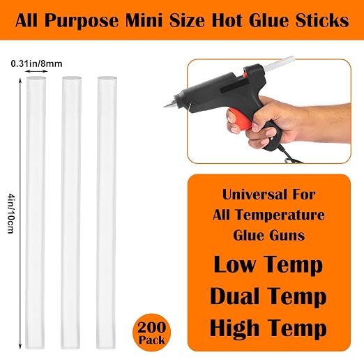 200 Pack Mini Hot Glue Sticks, 4 Inch and 8 mm Diameter High Viscosity