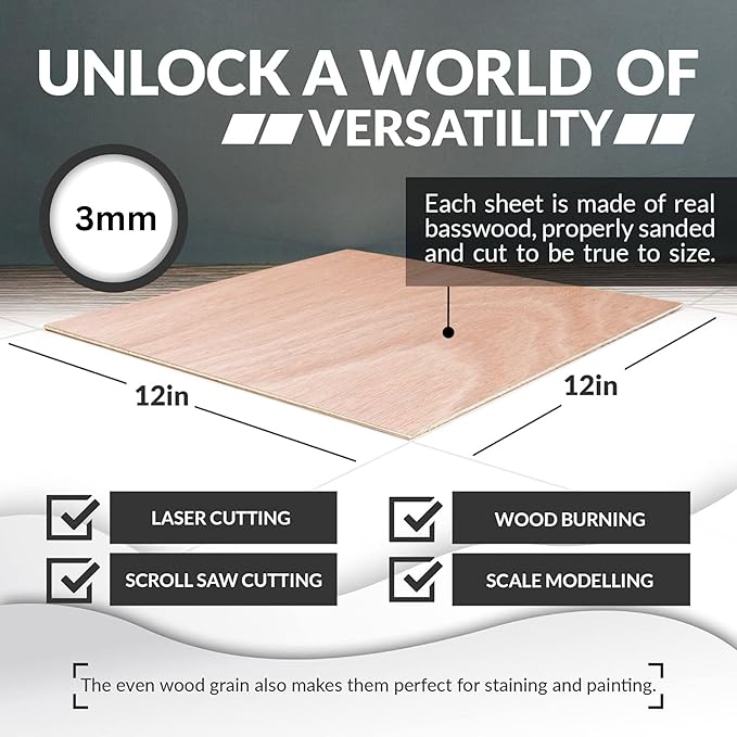 Baltic Birch Basswood Sheets 1/8'', Craft Wood 10 Pack