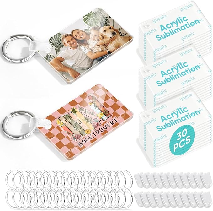 YOPPIX 90 Pcs Sublimation Acrylic Keychain Blank kit,