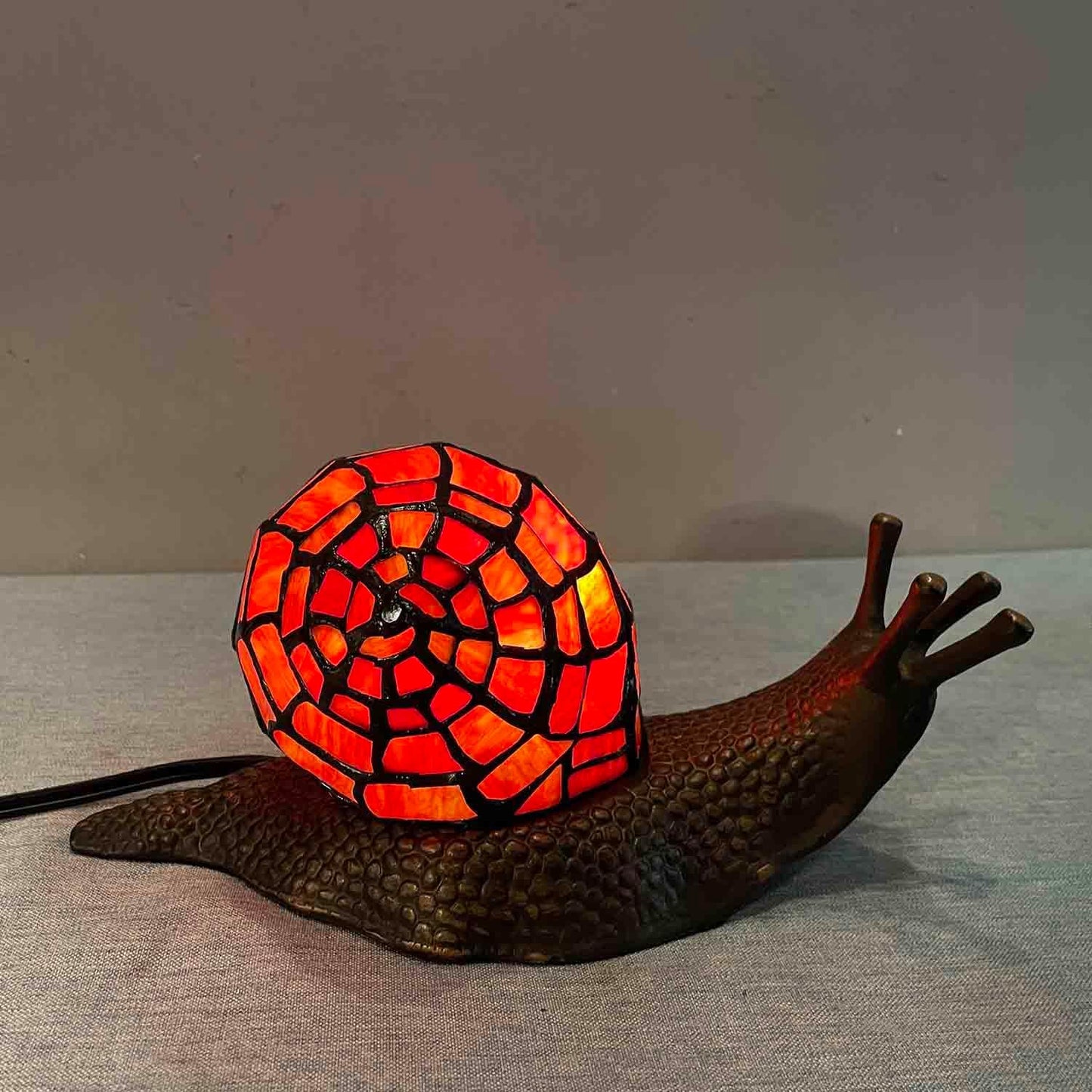 Bieye L10989 Land Snail Tiffany Style Stained Glass Accent Table Lamp for Home Decoration (Red, 10" D x 5" W x 5" H)
