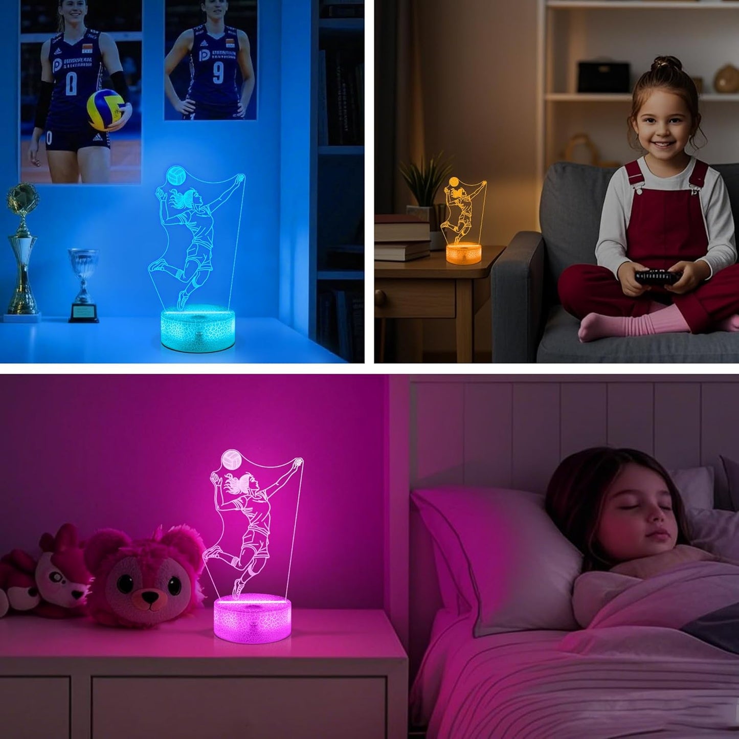 Volleyball Gifts for Teen Girls, Volleyball Night Light 3D Illusion Lamp with 16 Colors Changing, Volleyball Stuff Gifts for Girls Friends Sister Women Bedroom Decor Gifts