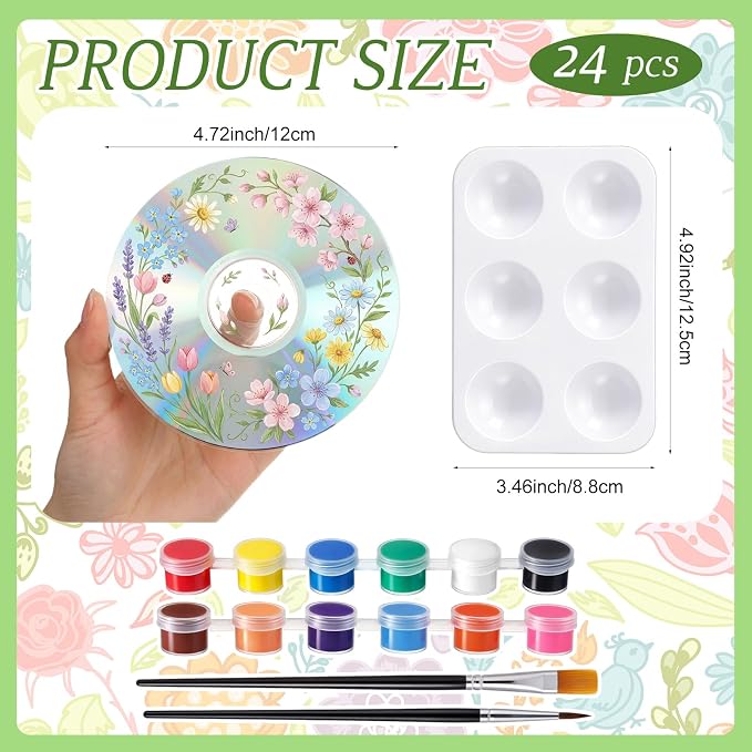 Sabary 29 Pcs DIY CD Painting Kit Painting Gift Includ 24 Pcs 4.72'' Blank Cds