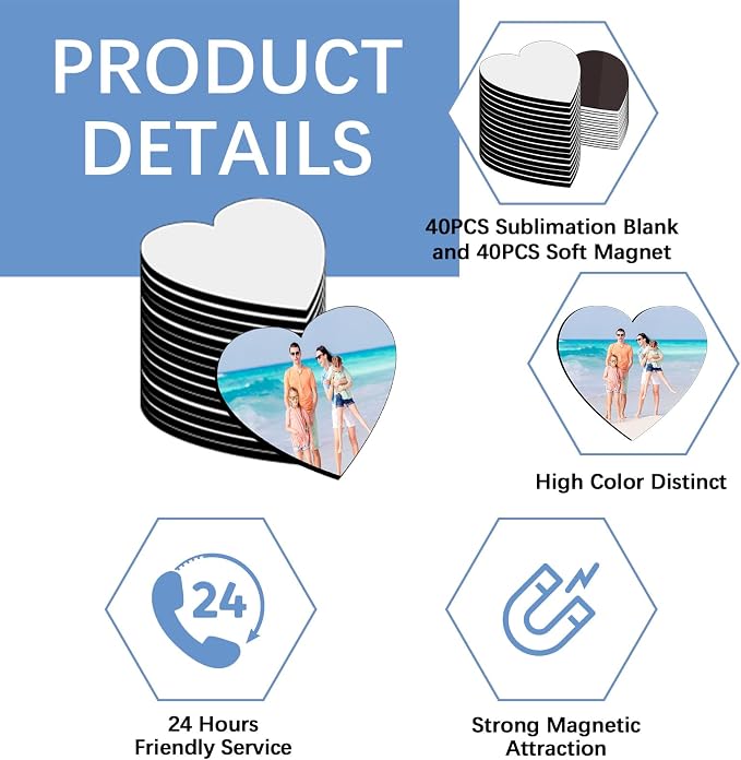 80PCS Sublimation Magnet Blanks Hearts Bulk Produnts 40 Pcs Sublimation Blanks