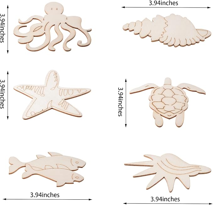 48PCS Unfinished Wood Ocean Animal Cutouts