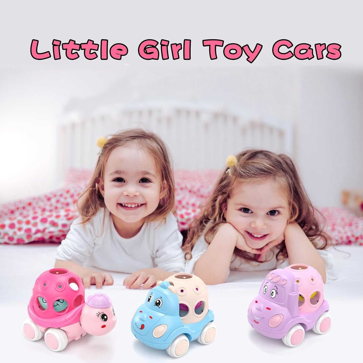 Pink Toys Cars for Toddler Girls, Push N Go Friction Car Toys Rattle Truck for Toddlers, Birthday for 3 + Year Old Girl