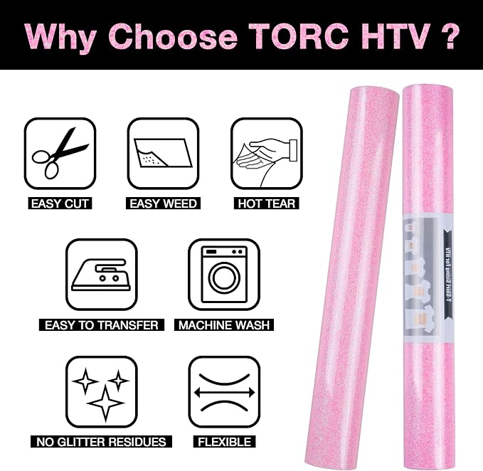 TORC Pink Glitter HTV Heat Transfer Vinyl Roll 12 inch x 5 ft Iron on Vinyl