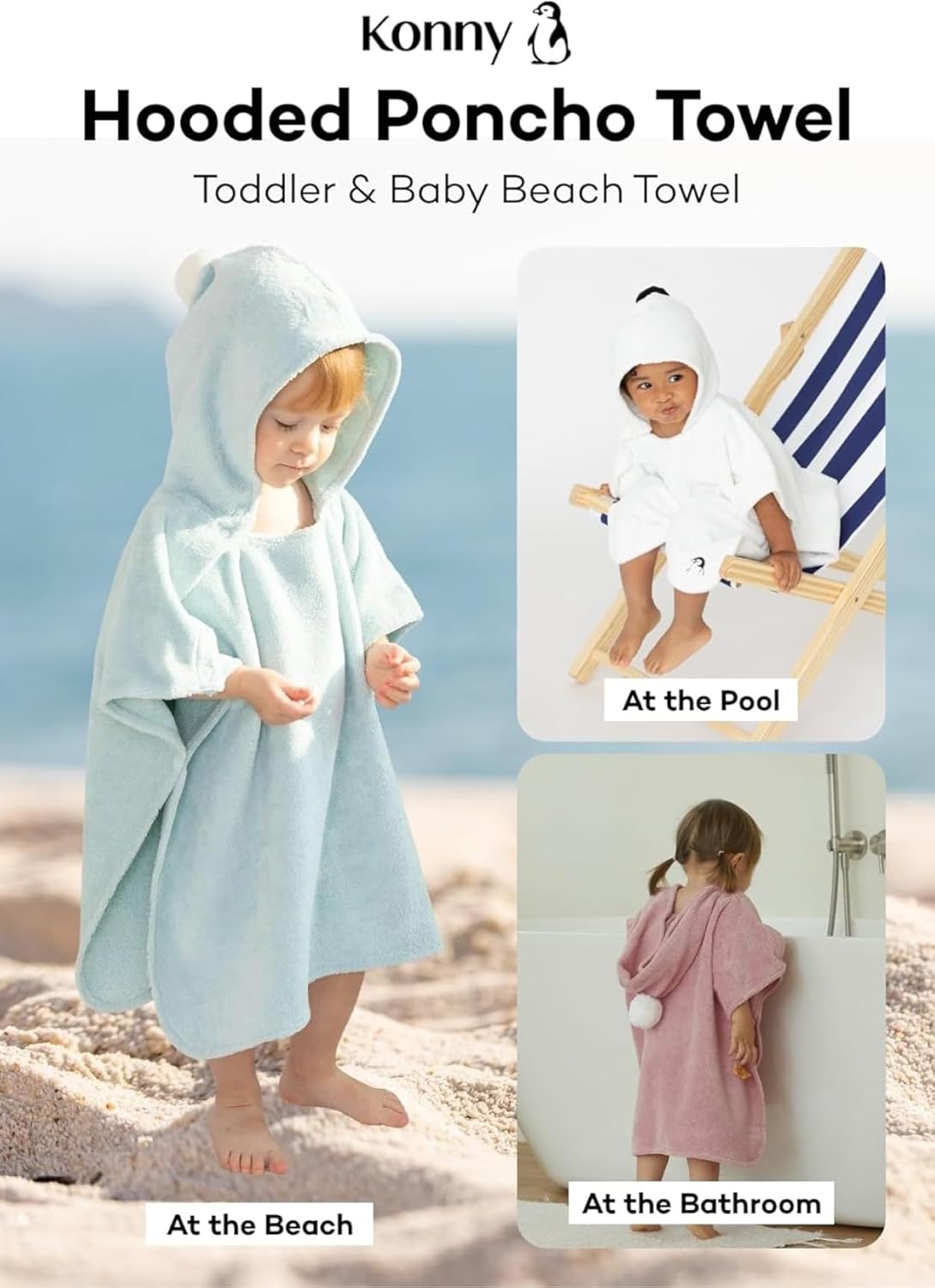 Konny Baby Hooded Towel Plush Thick & Cozy Soft-Touch Absorbent Rayon from Bamboo Cotton Baby Bath Beach Towel, Oeko-TEX, Newborn Boys Girls Toddler (Mint, Large)