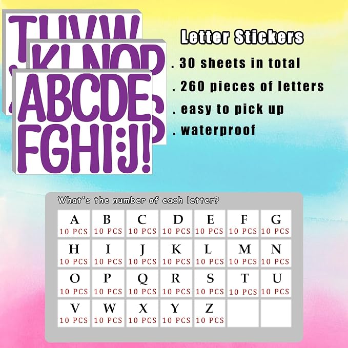 Bemeol 30 Sheets Large Letter Stickers 4 Inch Alphabet Letter Stickers Self