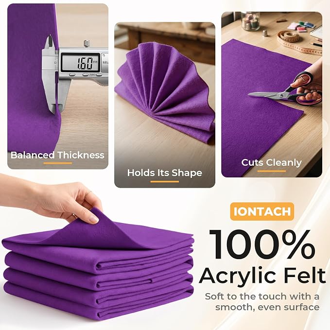IONTACH 9" X 36" Soft Felt Sheets 1.6mm Thick | Acrylic Felt Fabric