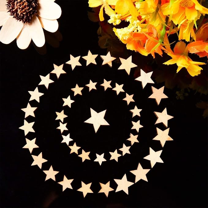 DERAYEE 100 Pcs Unfinished Wooden Stars Ornaments