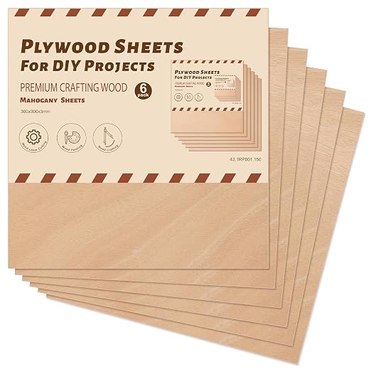Rowood Mahogany Plywood Sheets for Laser Cutting, 6 Pack 3mm Thin Unfinished