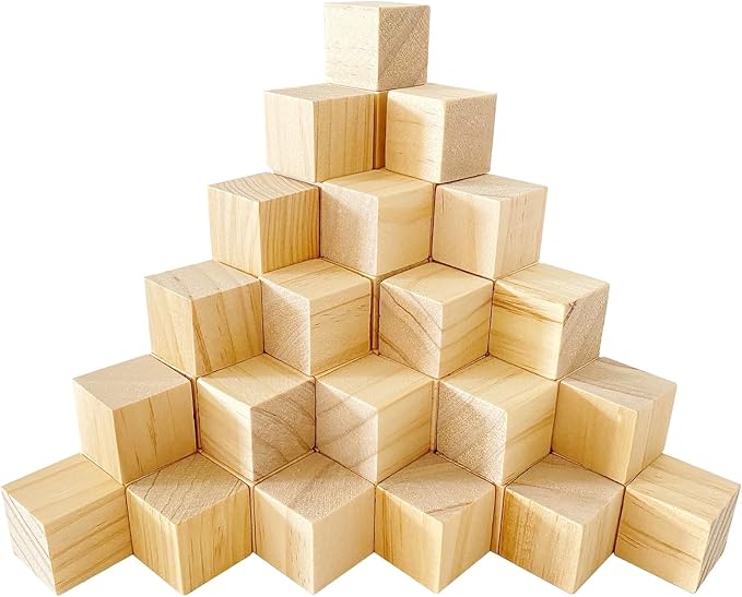 MUXGOA 1-1/2 inch Unfinished Wooden Cubes, Wood Blocks