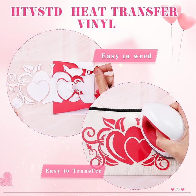 HTVSTD Valentines Pink Red HTV Heat Transfer Vinyl 16pcs 12×10in | Pink Red
